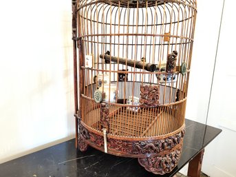 Extremely Ornate Bird Cage With Ceramic Food And Drinking Bowls