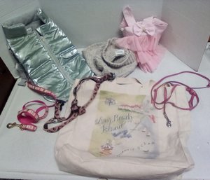 Martha Stewart Doggie Clothes Duo & A Tutu Plus Leashes & Long Beach Island Canvas Tote To Store Them - TT/D3