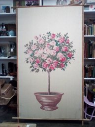 Huge 88' Tall Floral Print Rose Topiary On Linen Canvas- Stretch Frame With Bamboo Trim & Legs   212/CV4