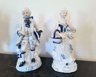 Vintage Painted Ceramic Figures In 18th Century Style