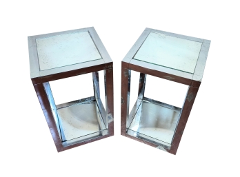 Pair Of Chrome And Mirror End Table/side Tables