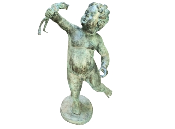 Metal Garden Sculpture Of Small Boy With Frog