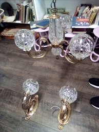 Waterford Crystal & Brass Chandelier With 2 Matching Waterford Sconces  SilBuo/Under Tab2