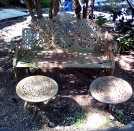 Vintage Cast Iron Garden Bench & 2 Low Matching Tables     (Front Yard)