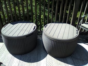 2 Large Outdoor Storage Units For Cushions, Hoses & More - Poly Material Mimics Woven Sides (Deck)