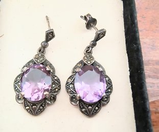 Pair Of Silver Vintage Earrings With Stones