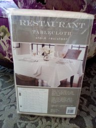 Brand New Stain Resistant Oblong Ivory Colored Tablecloth - Sits 12-14 - Unopened In Package LR