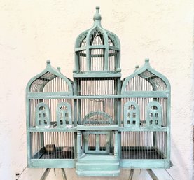 Large Birdcage In Light Blue Tone Chippy Paint