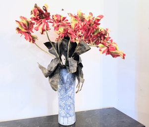 Tall Slender Vase With Faux Flower Arrangement