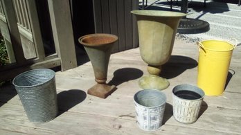 Treasure Lot Outdoor Cast Iron & Metal Planter, Colors, Green, Silver& Metal Planter Lion Handles & More. Deck