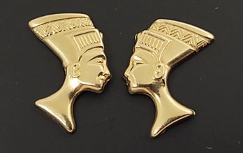 VINTAGE 14K GOLD EGYPTIAN REVIVAL NEFERTITI EARRINGS