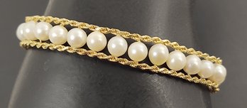 VINTAGE 14K GOLD DOUBLE ROPE CHAIN 5mm PEARL BRACELET