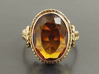 BEAUTIFUL ANTIQUE 14K GOLD 5ct CITRINE RING