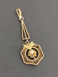 ANTIQUE 10K GOLD FILIGREE DIAMOND LAVALIER PENDANT