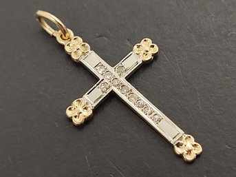 VINTAGE 2 TONE 14K GOLD DIAMOND CROSS PENDANT