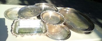 Vintage Silver Plate 7 Piece Lot Of Various Sized Trays & Platters    Gar