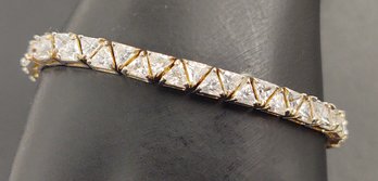 BEAUTIFUL STERLING SILVER TRILLION CUT CZ TENNIS BRACELET