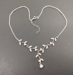 BEAUTIFUL STERLING SILVER CZ OLIVE BRANCH DROP NECKLACE