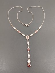 VINTAGE STERLING SILVER RED & WHITE CZ DROP NECKLACE