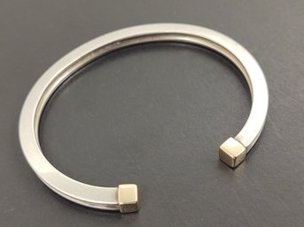 VINTAGE MODERNIST DESIGNER ED LEVIN STERLING SILVER 14K GOLD CUFF BRACELET