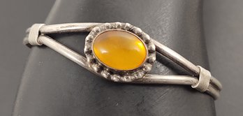 VINTAGE NAVAJO NATIVE AMERICAN TINA BENALLY STERLING SILVER AMBER CUFF BRACELET