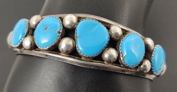 VINTAGE NAVAJO NATIVE AMERICAN STERLING SILVER TURQUOISE CUFF BRACELET