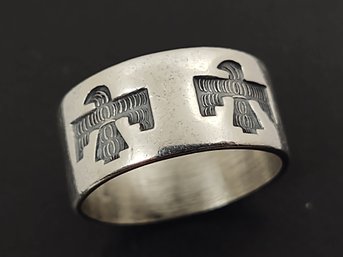 BELL TRADING POST NATIVE AMERICAN STERLING SILVER STAMPED THUNDER BIRD BAND RING