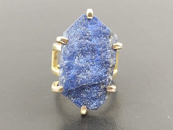 VINTAGE GOLD OVER STERLING SILVER RAW LAPIS LAZULI RING