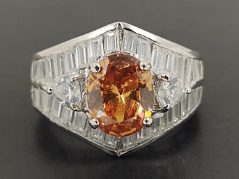 STUNNING STERLING SILVER CITRINE COLORED CZ RING