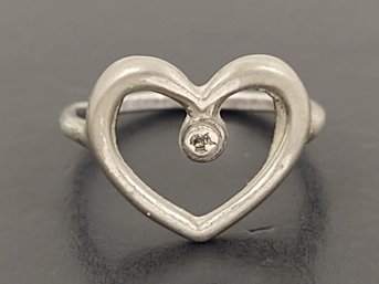 VINTAGE STERLING SILVER SMALL DIAMOND HEART RING