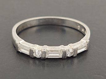 BEAUTIFUL STERLING SILVER BAGUETTE & ROUND CZ ANNIVERSARY BAND RING