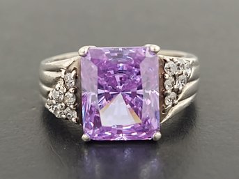 STUNNING STERLING SILVER PURPLE CZ RING