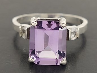 BEAUTIFUL STERLING SILVER AMETHYST & WHITE TOPAZ RING