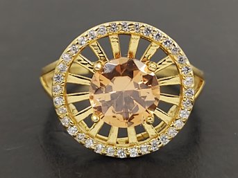 STUNNING GOLD OVER STERLING SILVER PEACH & WHITE CZ RING