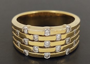 BEAUTIFUL MODERNIST DESIGN GOLD OVER STERLING SILVER CZ RING