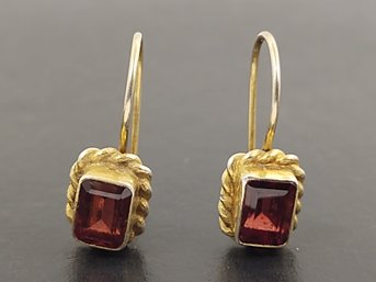 VINTAGE GOLD OVER STERLING SILVER GARNET EARRINGS