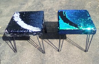 2 Very Cool Sequin Stools - Square With Stylish Metal Legs