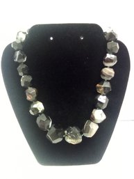 Black Chunky Necklace Of Polished Stones Individually Knotted