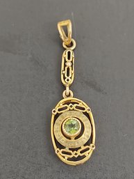 SMALL ANTIQUE VICTORIAN 10K GOLD PERIDOT LAVALIER DROP PENDANT