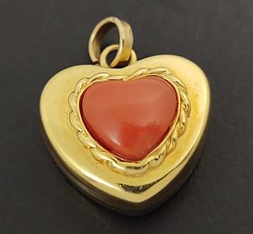 VINTAGE 14K GOLD CORAL HEART PENDANT