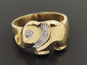 VINTAGE 10K GOLD DIAMOND ELEPHANT RING