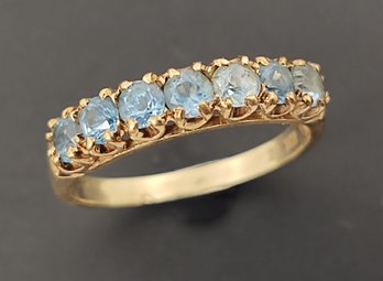 VINTAGE 10K GOLD 7 STONE BLUE TOPAZ RING