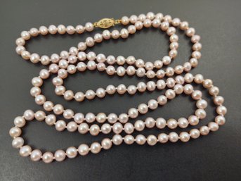 VINTAGE 14K GOLD 4.5mm - 5.5mm PINK PEARL NECKLACE 36'