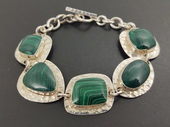 HEAVY MEXICAN STERLING SILVER MALACHITE TOGGLE BRACELET