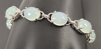 STUNNING STERLING SILVER CHALCEDONY CABOCHON BRACELET