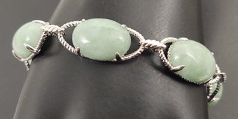 BEAUTIFUL STERLING SILVER CALEDON GREEN JADE CABOCHON BRACELET