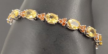 STUNNING STERLING SILVER CITRINE & FACETED ORANGE FIRE OPAL BRACELET