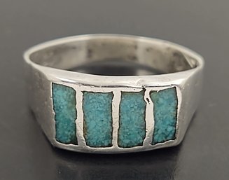 VINTAGE MODERNIST STYLE STERLING SILVER TURQUOISE RING