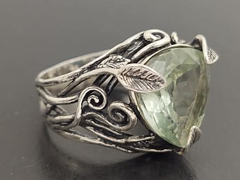 BEAUTIFUL ISRAEL DESIGNER PAZ STERLING SILVER GREEN AMETHYST LEAF RING