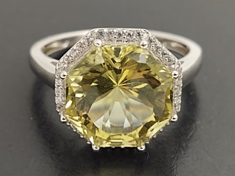 STUNNING STERLING SILVER CITRINE & WHITE TOPAZ RING